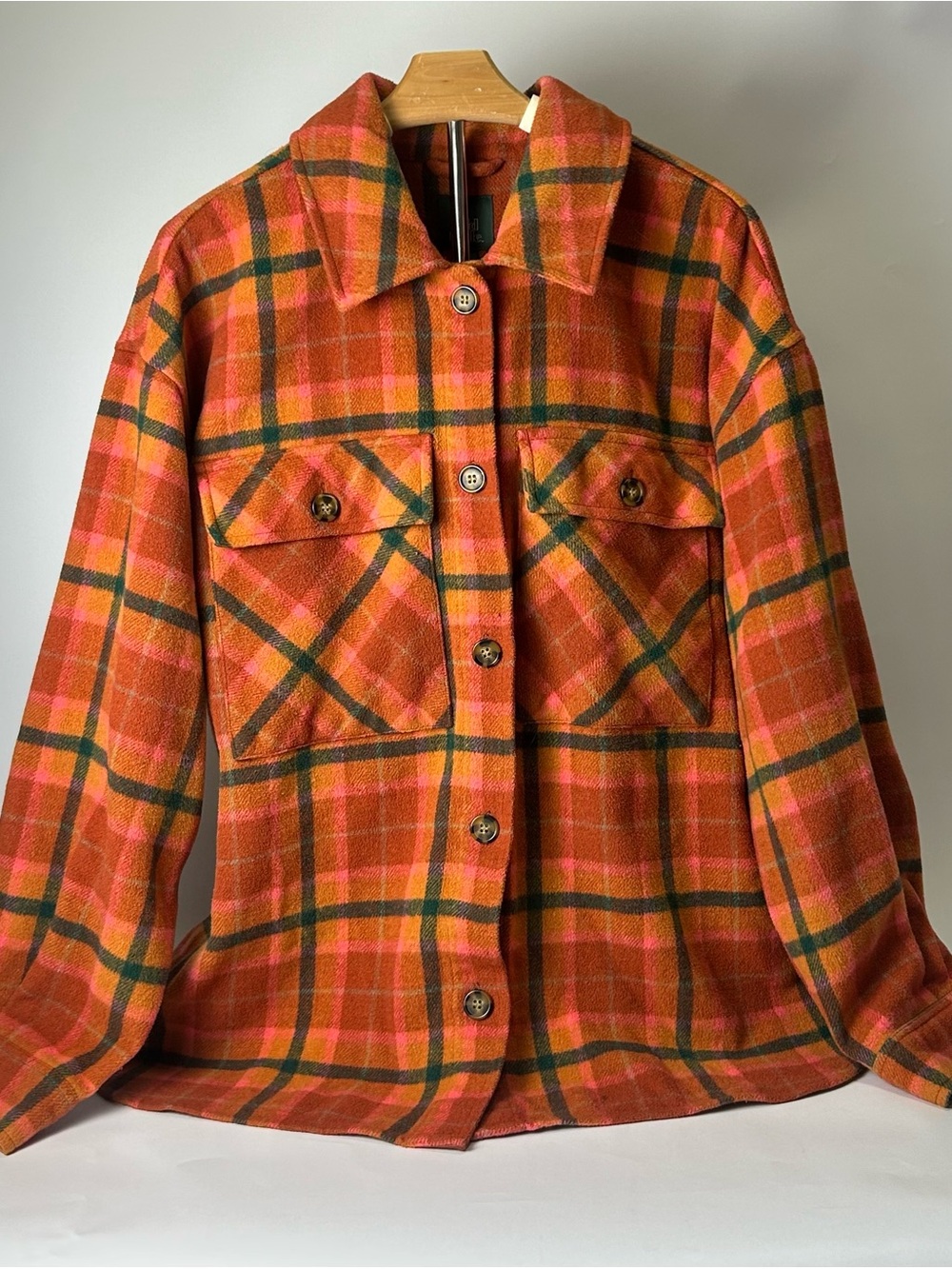 wild fable Orange Plaid Button-Up Shacket